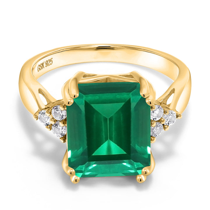 Nano Emerald - May_5_Ring in 925 Yellow Gold Plated Silver
