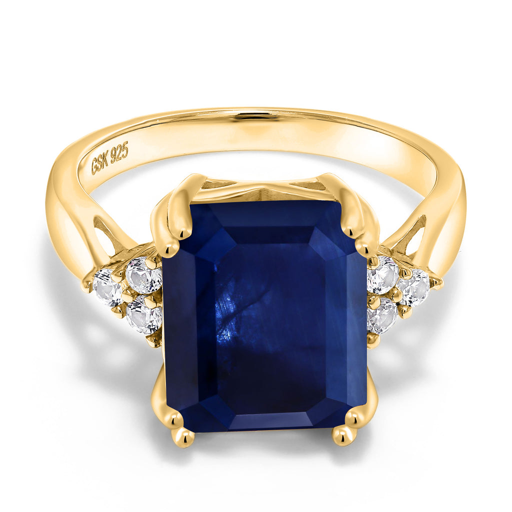 Blue Sapphire - September_8_Ring in 925 Yellow Gold Plated Silver