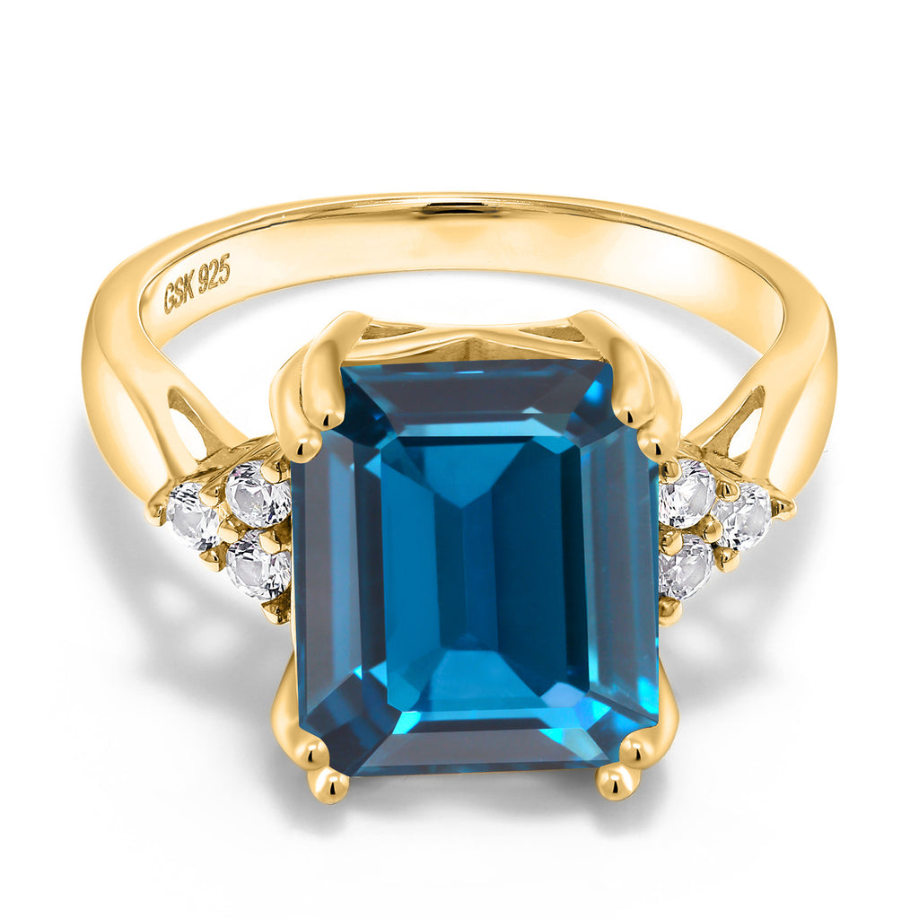 London Blue Topaz - November_8_Ring in 925 Yellow Gold Plated Silver
