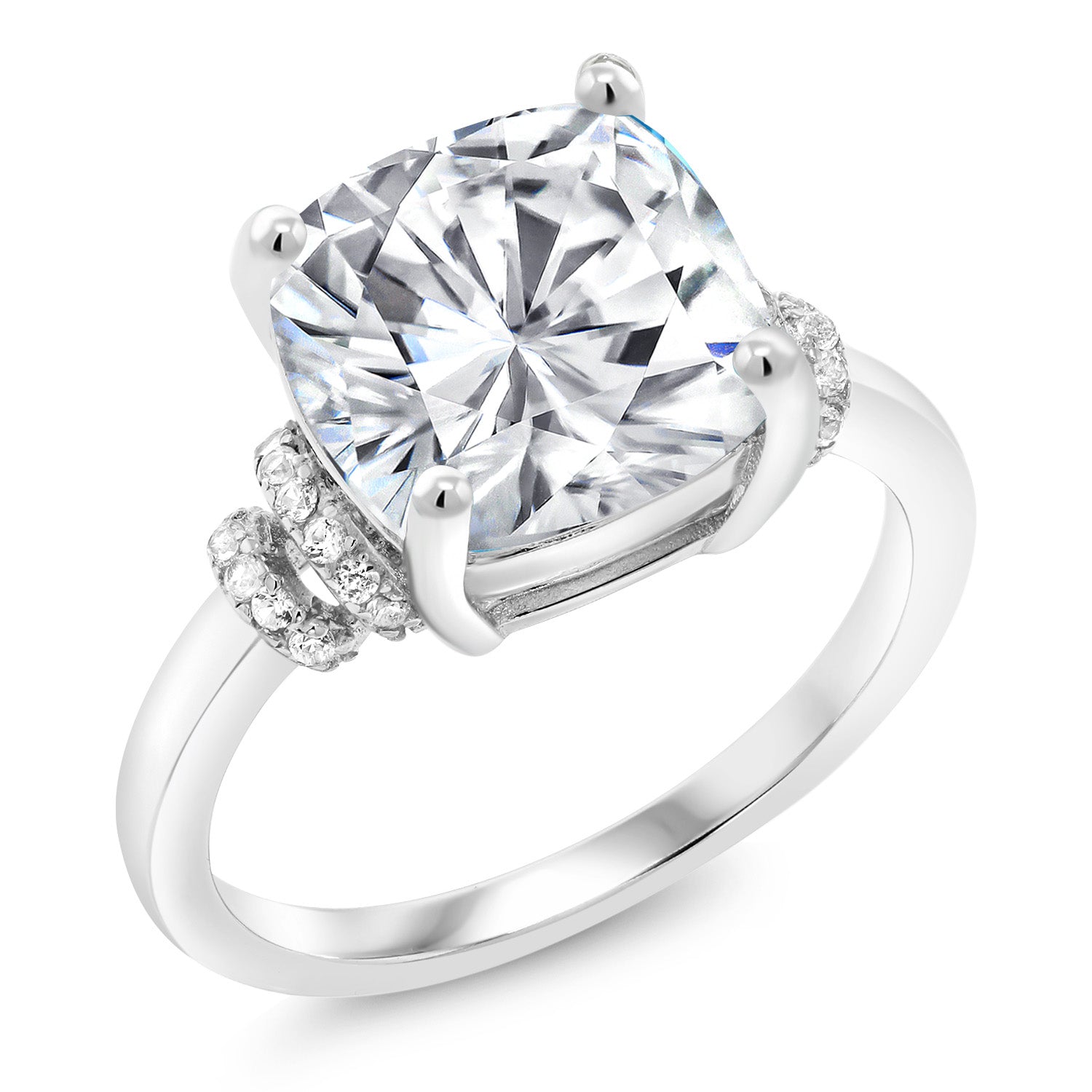 5.29 Cttw Forever Classic Moissanite from Charles & Colvard Engagement Ring For Women In 925 Sterling Silver | Cushion 10MM | Available in size 5, 6, 7, 8, 9