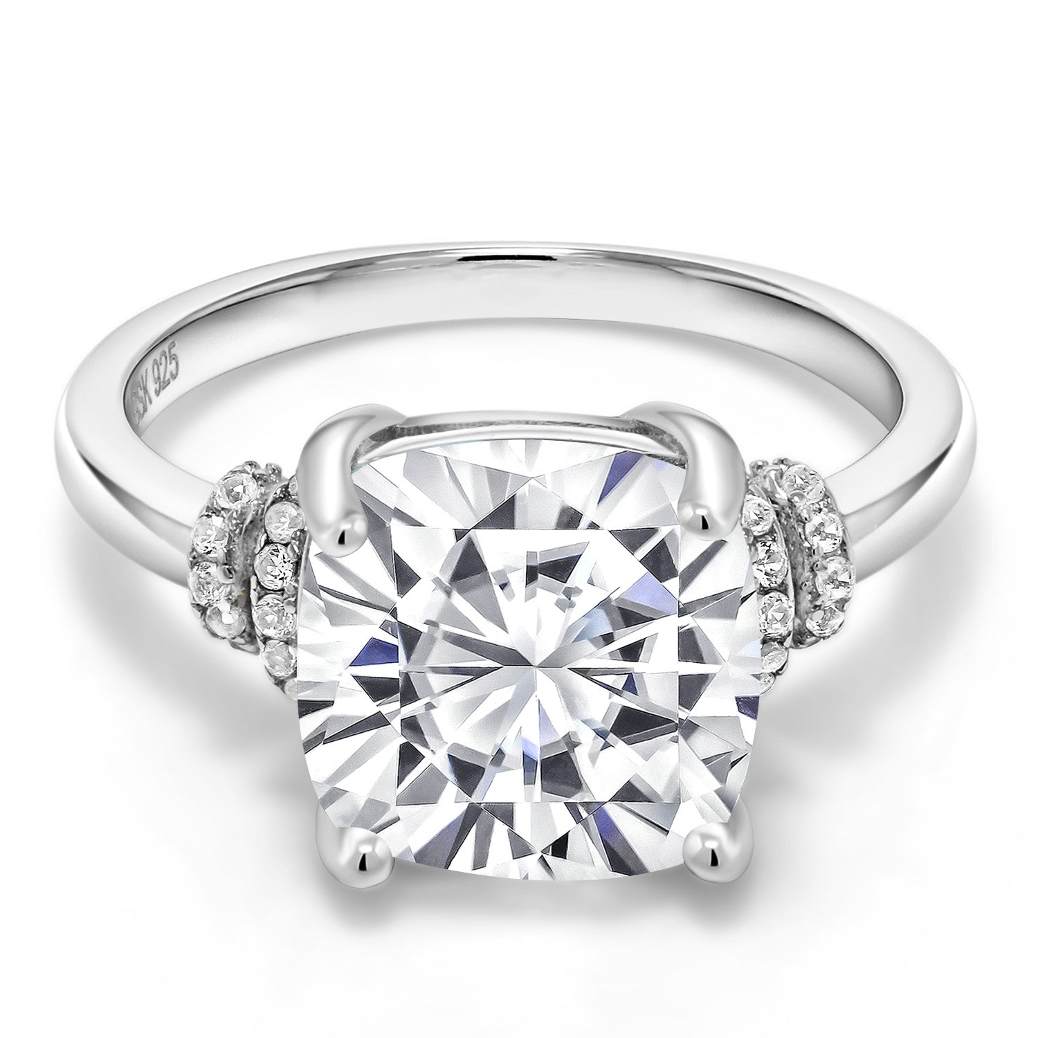 5.29 Cttw Forever Classic Moissanite Engagement Ring For Women In 925 Sterling Silver | Cushion 10MM | Available in size 5, 6, 7, 8, 9