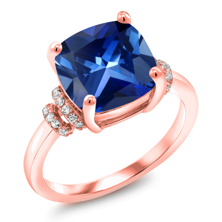 Blue Created Sapphire - September_5_Ring in 925 Rose Gold Plated Silver