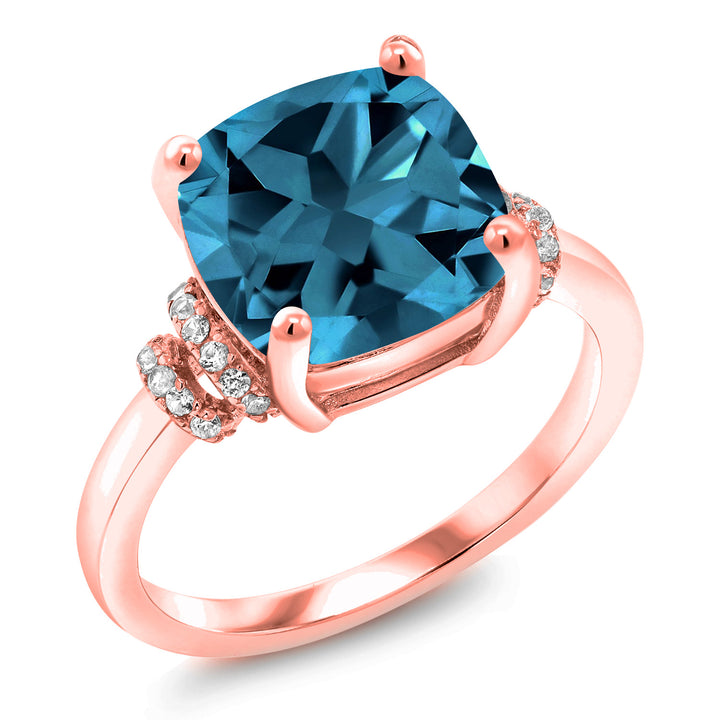 London Blue Topaz - November_5_Ring in 925 Rose Gold Plated Silver