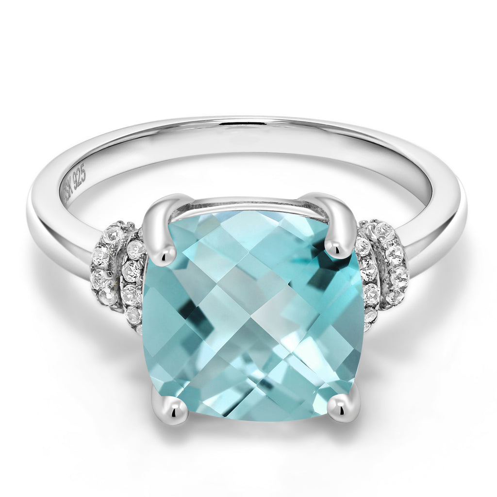 Sky Blue Topaz Checkerboard_9_Ring in 925 Sterling Silver