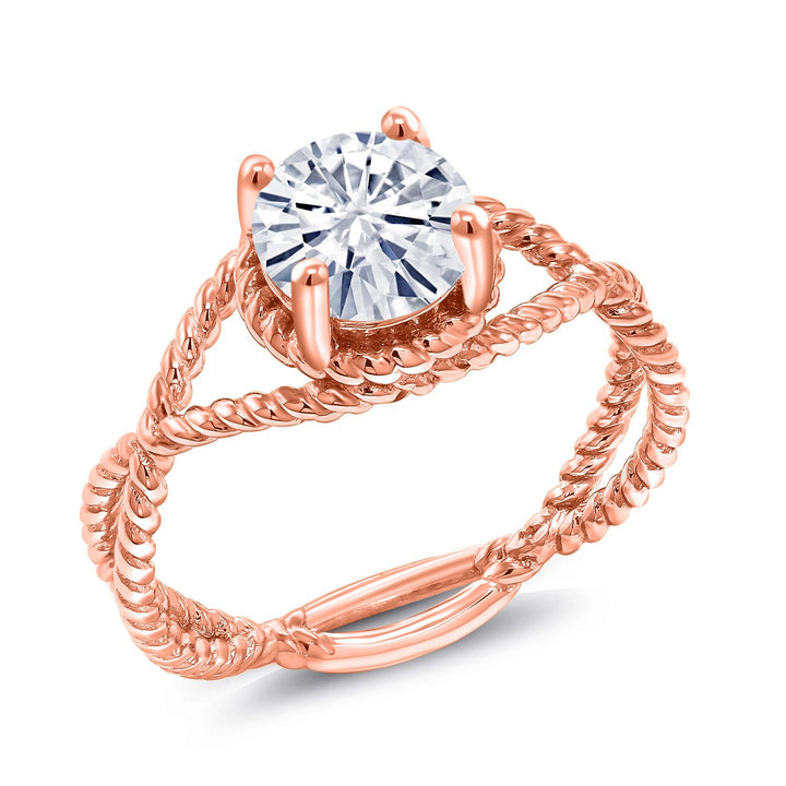 White Moissanite - April_5_Ring in 925 Rose Gold Plated Silver
