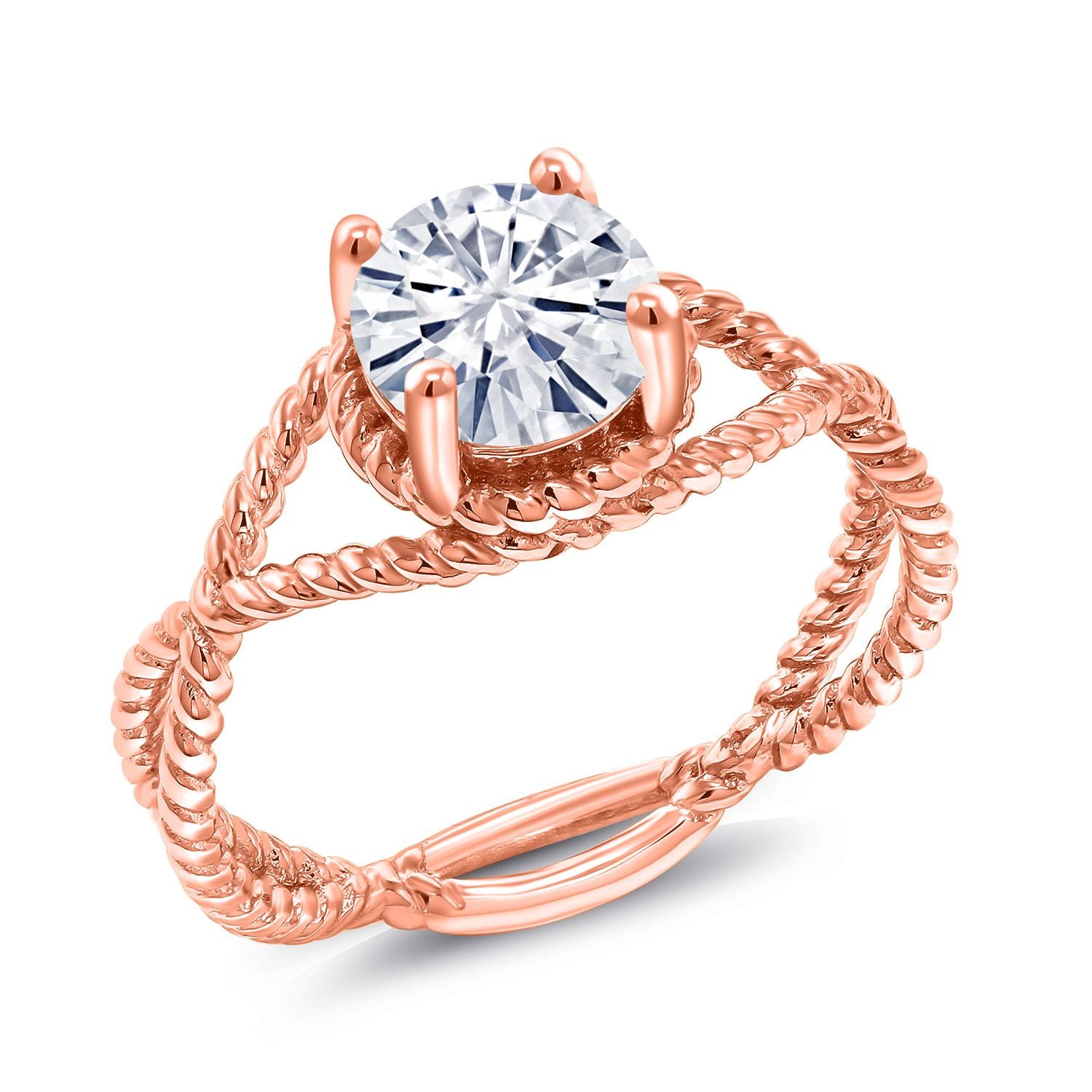White Moissanite - April_8_Ring in 925 Rose Gold Plated Silver