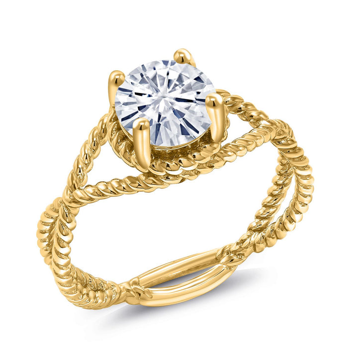 White Moissanite - April_5_Ring in 925 Yellow Gold Plated Silver
