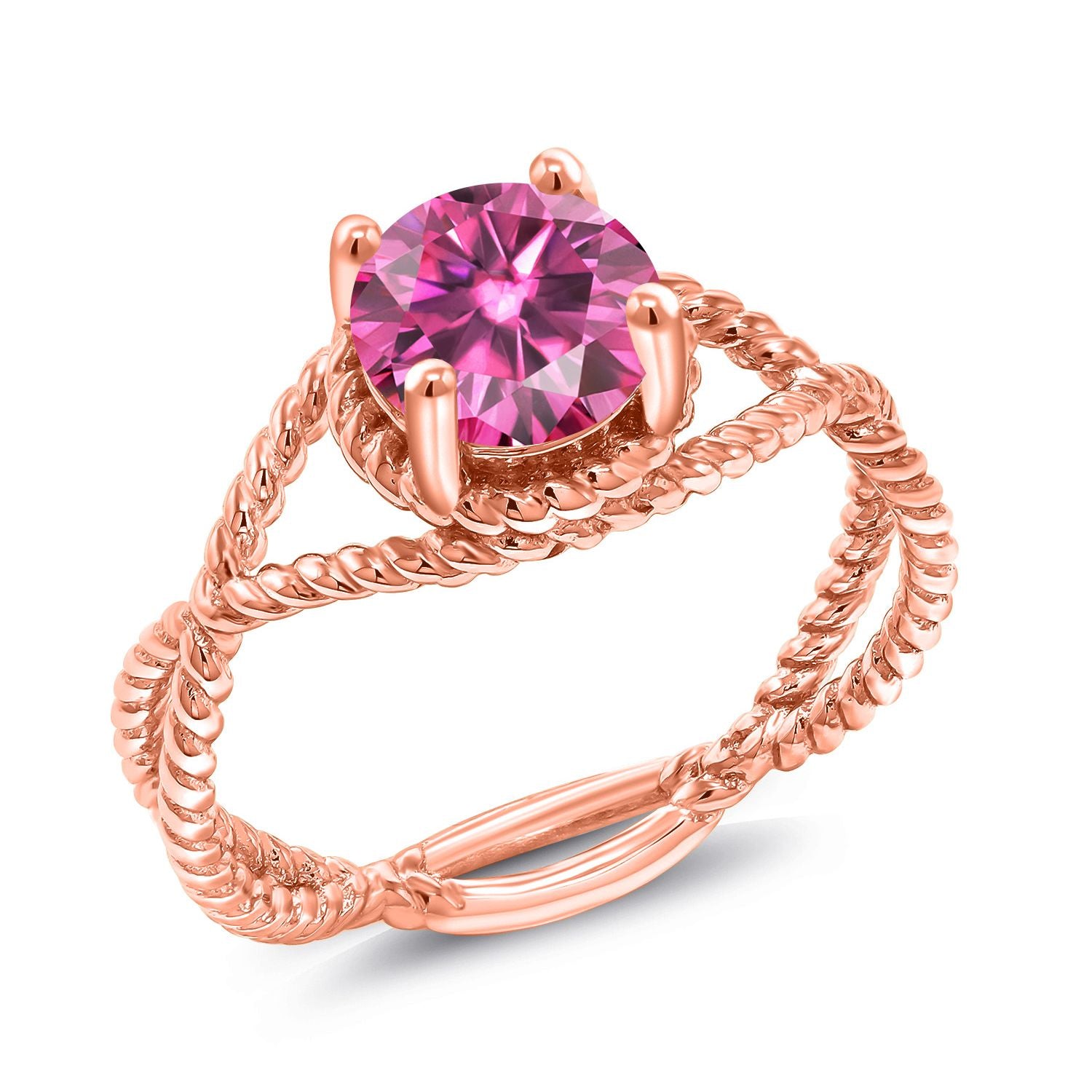 Pink Moissanite - April_8_Ring in 925 Rose Gold Plated Silver