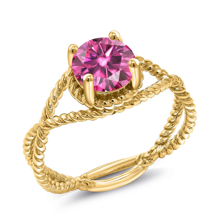 Pink Moissanite - April_5_Ring in 925 Yellow Gold Plated Silver