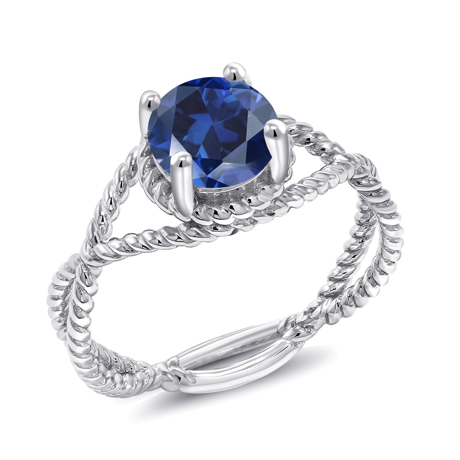 Blue Created Sapphire - September_8_Ring in 925 Sterling Silver