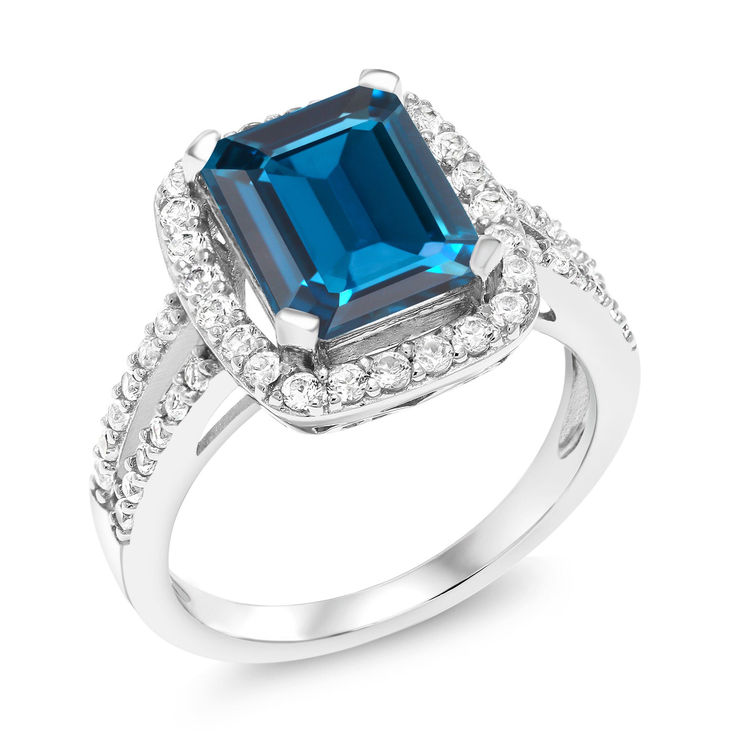 925 Sterling Silver London Blue Topaz Ring | Emerald Cut 10X8MM Engagement Ring For Women | 4.62 Cttw | Gemstone Birthstone | Available In Size 5, 6, 7, 8, 9