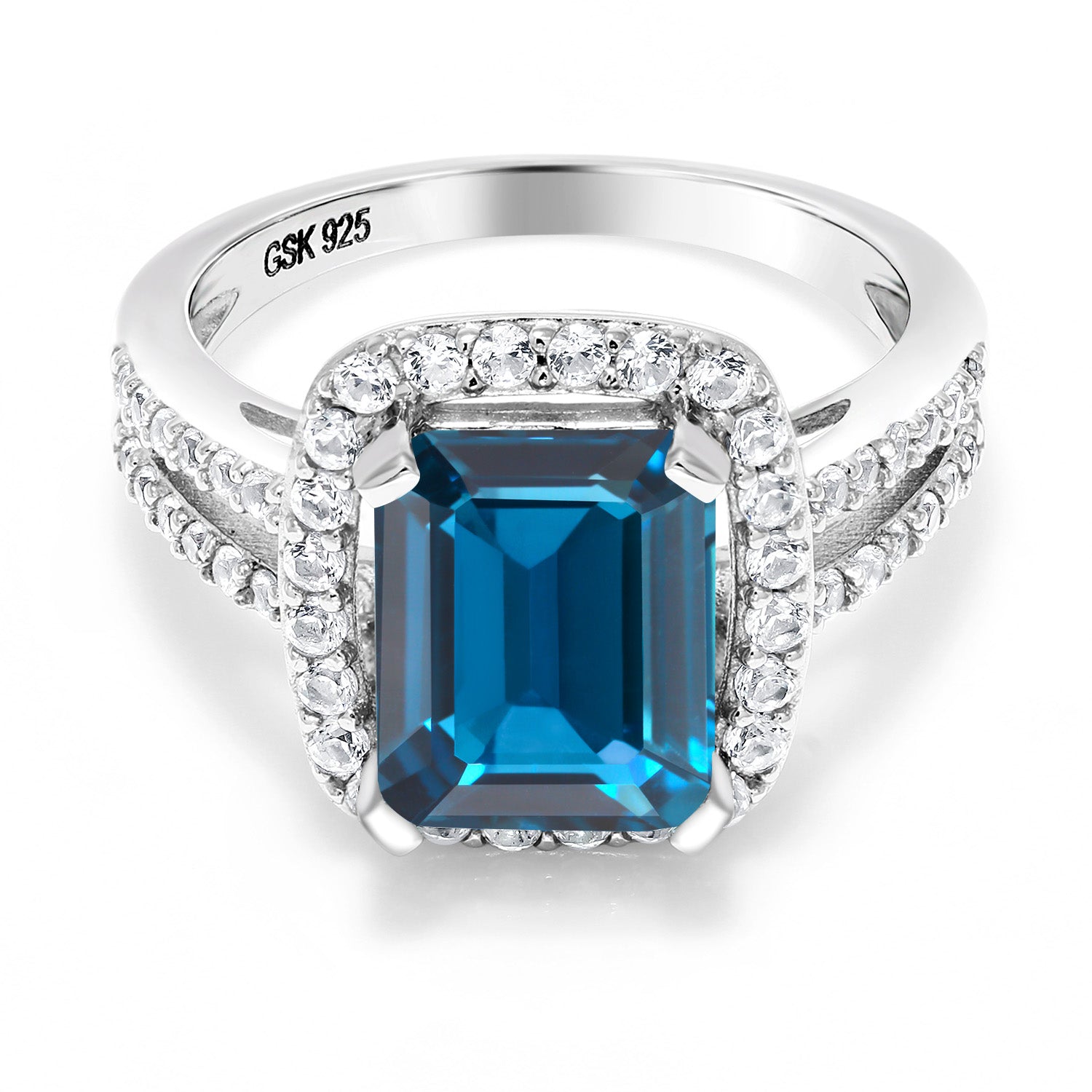 925 Sterling Silver London Blue Topaz Ring | Emerald Cut 10X8MM Engagement Ring For Women | 4.62 Cttw | Gemstone Birthstone | Available In Size 5, 6, 7, 8, 9