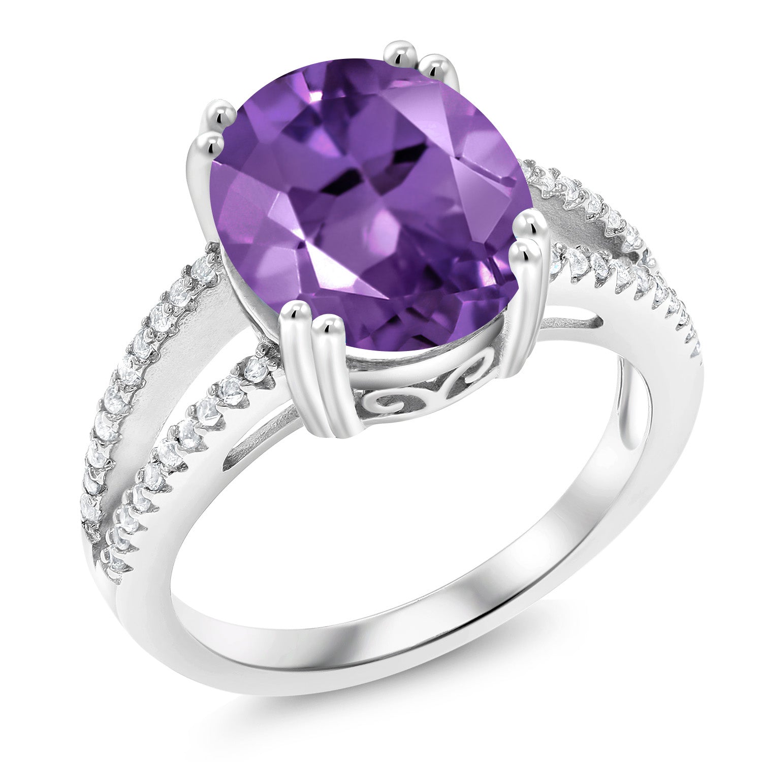 925 Sterling Silver Purple Amethyst Ring For Women (4.48 Cttw, Oval 12X10MM, Gemstone February Birthstone, Available In Size 5, 6, 7, 8, 9)