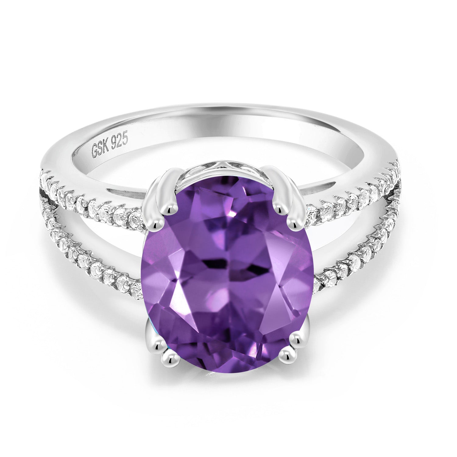 925 Sterling Silver Purple Amethyst Ring For Women (4.48 Cttw, Oval 12X10MM, Gemstone February Birthstone, Available In Size 5, 6, 7, 8, 9)