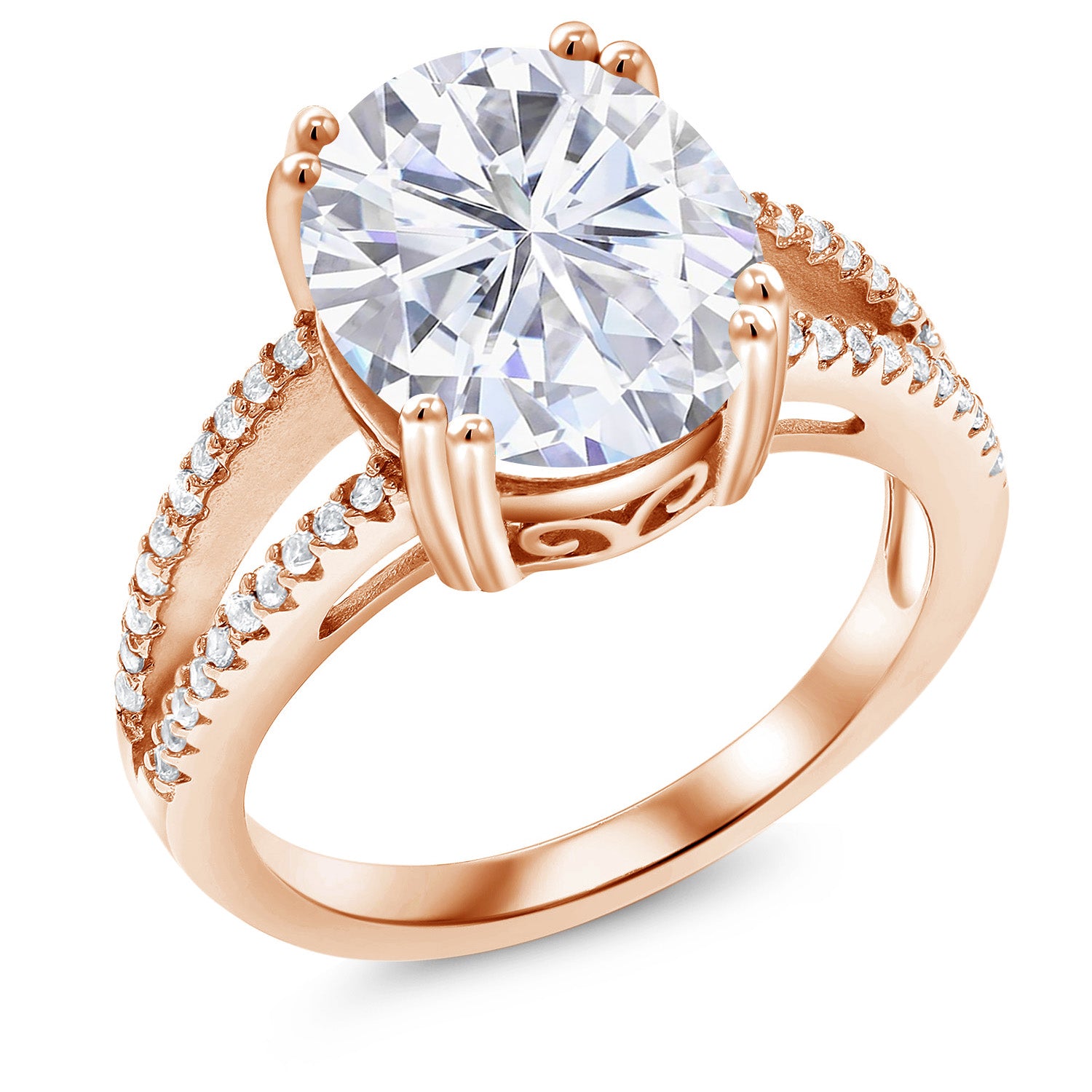 White Moissanite - April_7_Ring in 925 Rose Gold Plated Silver