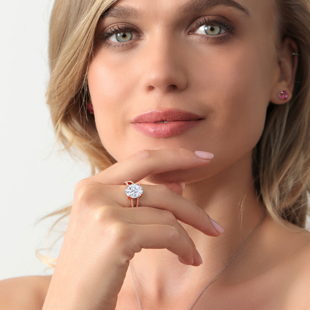 Moissanite - April_5_Ring in 925 Rose Gold Plated Silver