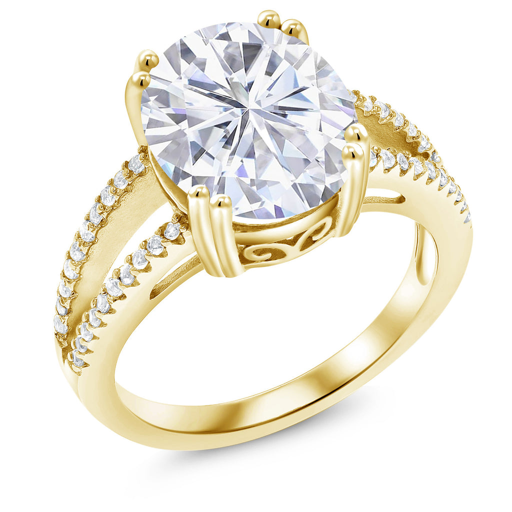 White Moissanite - April_5_Ring in 925 Yellow Gold Plated Silver