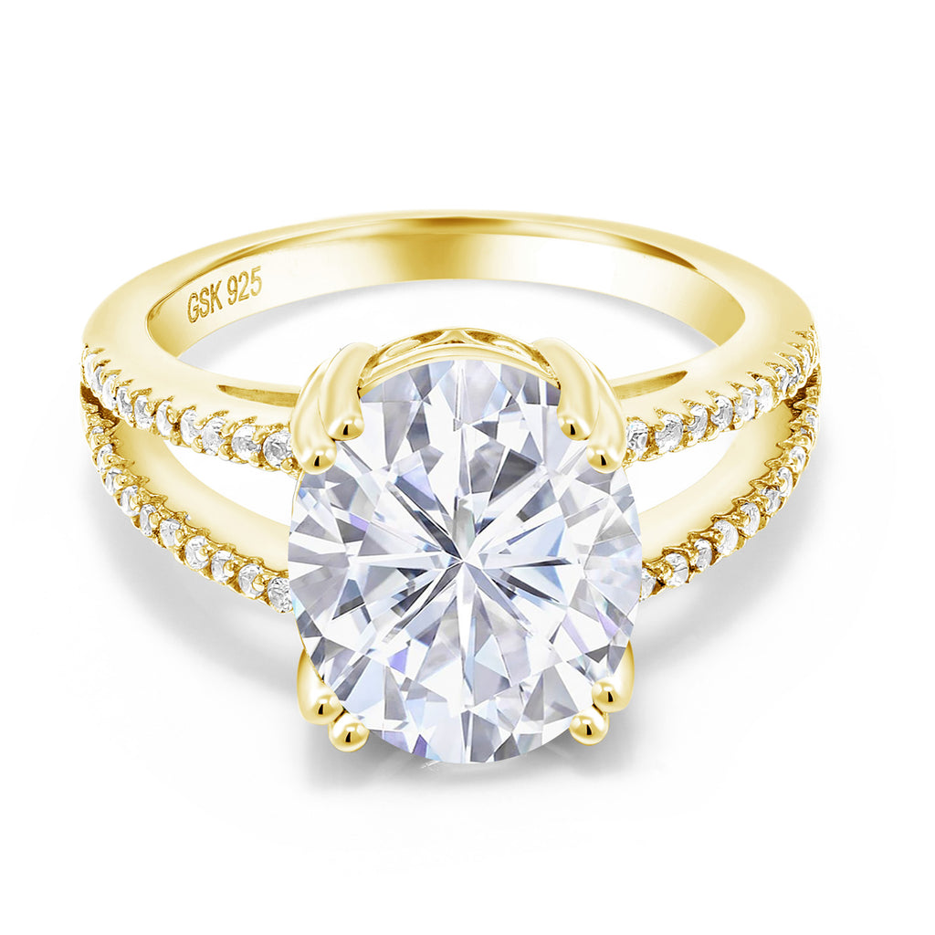 Moissanite - April_5_Ring in 925 Yellow Gold Plated Silver