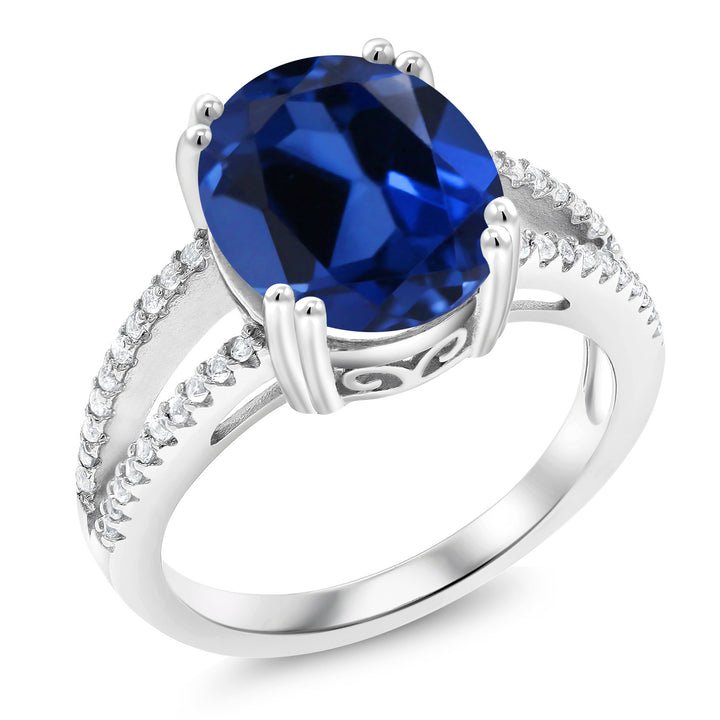 Blue Created Sapphire - September_5_Ring in 925 Sterling Silver
