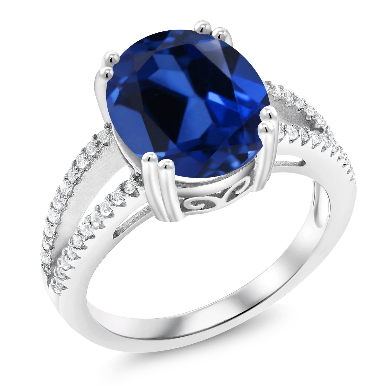 Blue Created Sapphire - September_6_Ring in 925 Sterling Silver