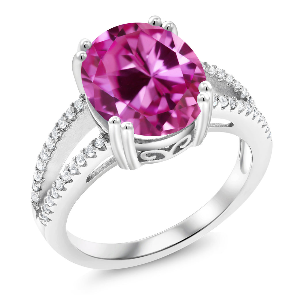 Pink Created Sapphire - September_6_Ring in 925 Sterling Silver