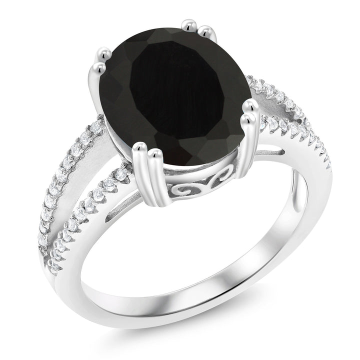 925 Sterling Silver Black Onyx Ring For Women (4.48 Cttw, Oval 12X10MM, Gemstone December Birthstone, Available In Size 5, 6, 7, 8, 9)