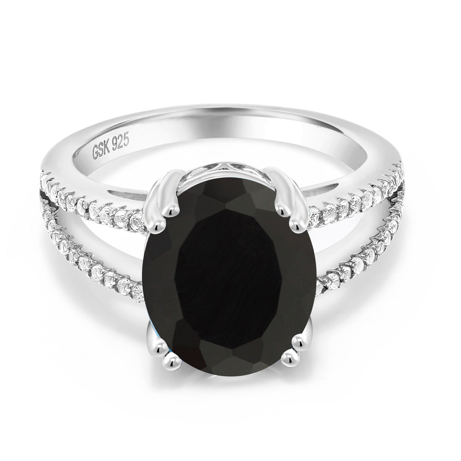 925 Sterling Silver Black Onyx Ring For Women (4.48 Cttw, Oval 12X10MM, Gemstone December Birthstone, Available In Size 5, 6, 7, 8, 9)