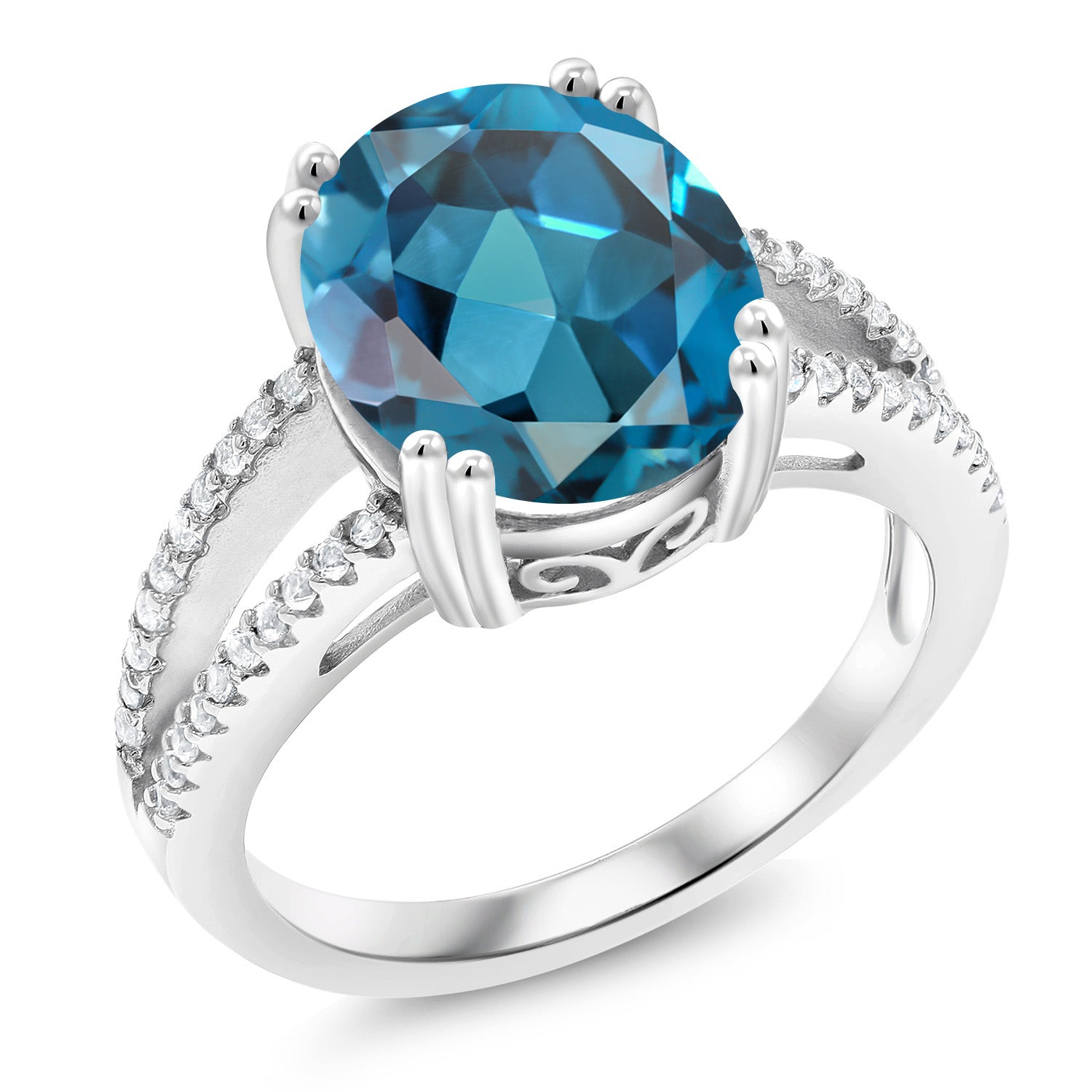 5.68 Cttw London Blue Topaz Engagement Ring For Women In 925 Sterling Silver | Oval 12X10MM | Gemstone November Birthstone | Available In Size 5, 6, 7, 8, 9