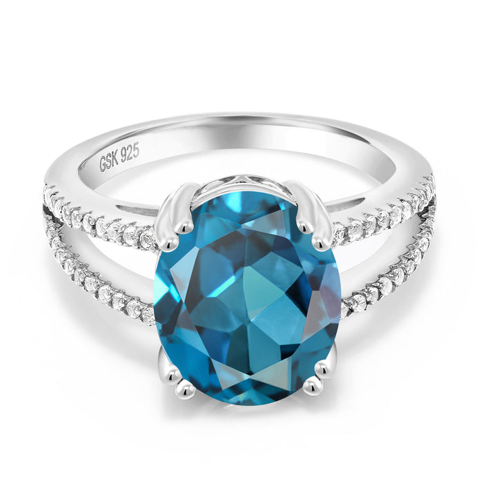 5.68 Cttw London Blue Topaz Engagement Ring For Women In 925 Sterling Silver | Oval 12X10MM | Gemstone November Birthstone | Available In Size 5, 6, 7, 8, 9