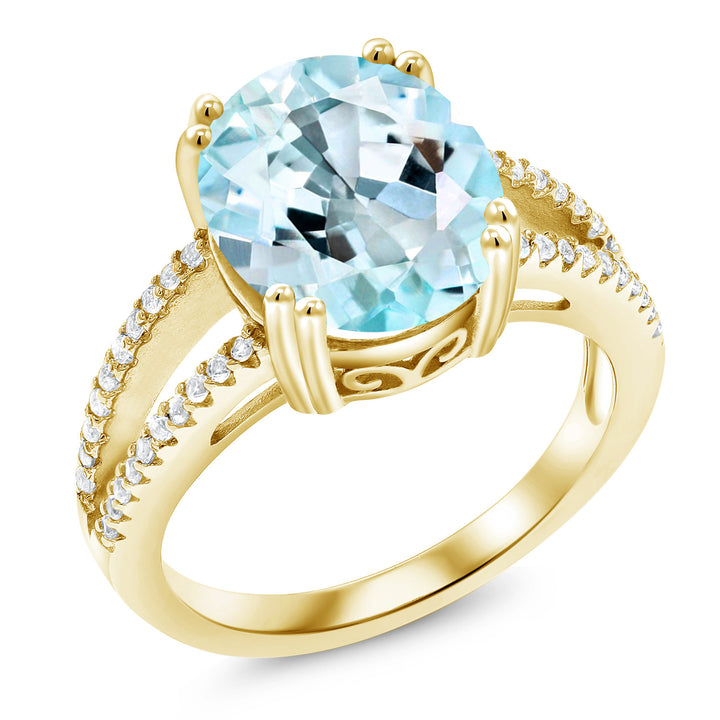 Sky Blue Topaz - November_5_Ring in 925 Yellow Gold Plated Silver