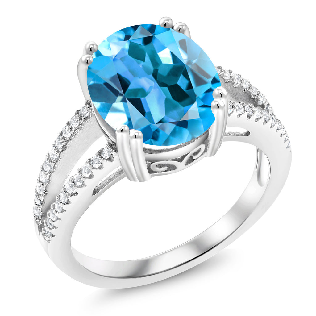 Swiss Blue Topaz - November_8_Ring in 925 Sterling Silver