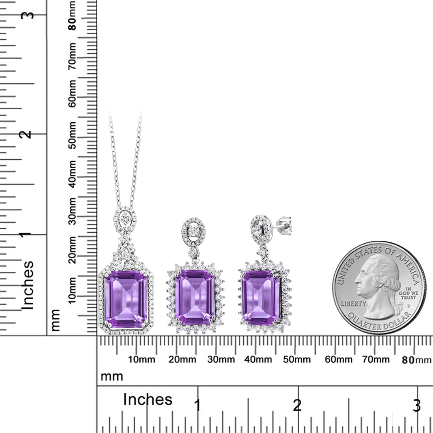Pendant Earrings Set in 925 Sterling Silver
