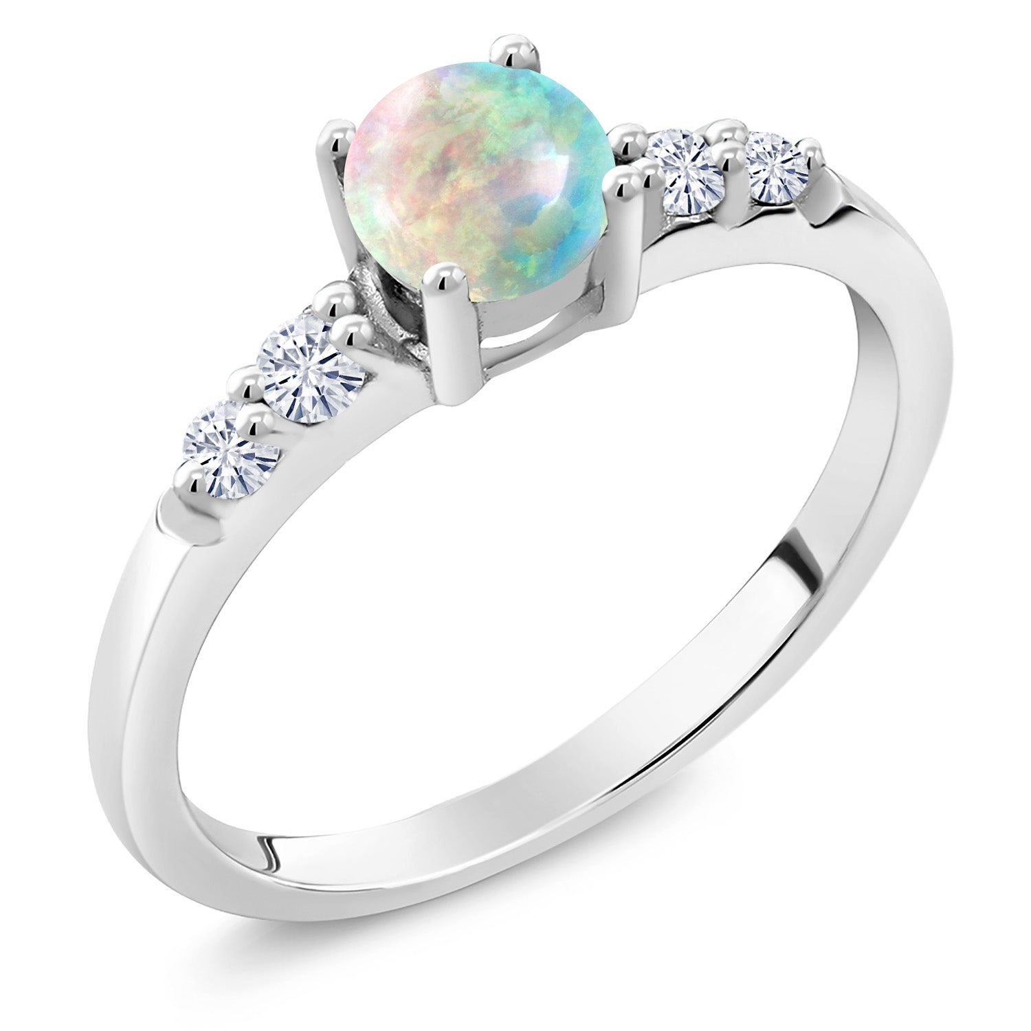 White Opal-Cabochon - October_8_Ring in 925 Sterling Silver