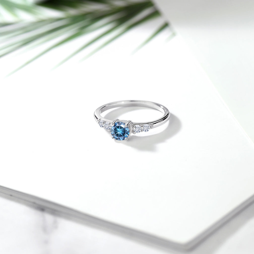 Persian Blue Moissanite - April_6_Ring in 925 Sterling Silver