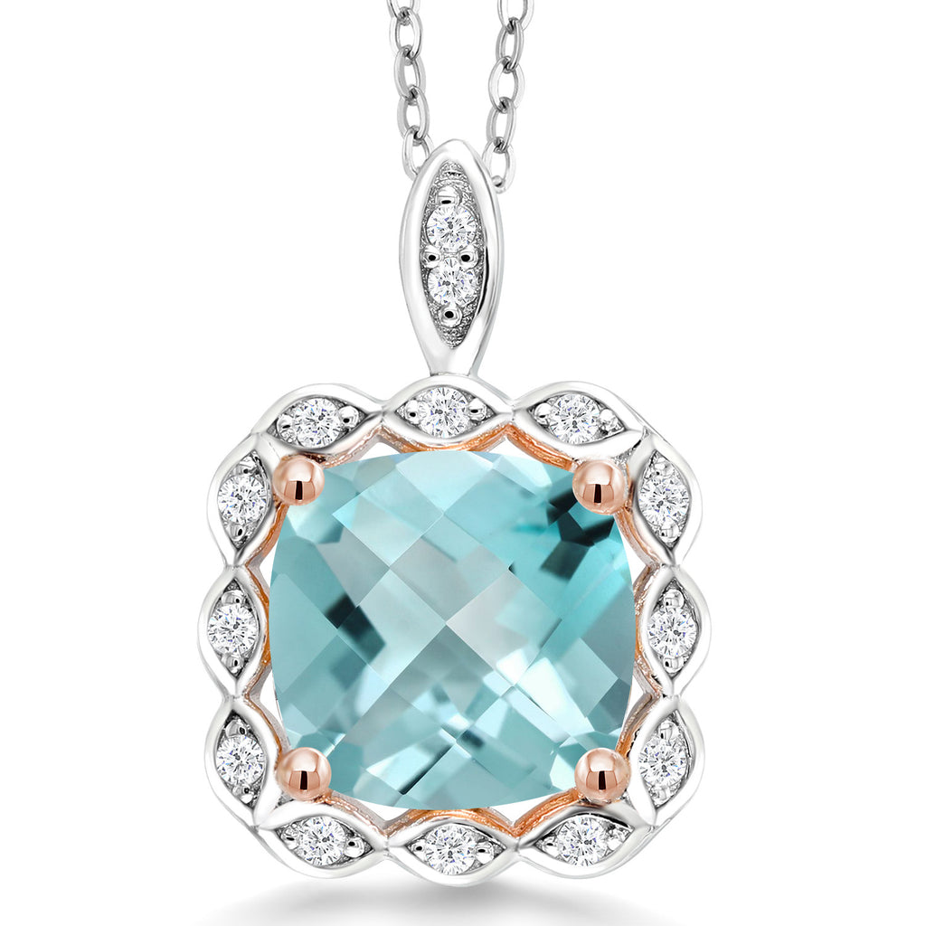 Sky Blue Topaz-Checkerboard - November_Pendant in 925 Sterling Silver