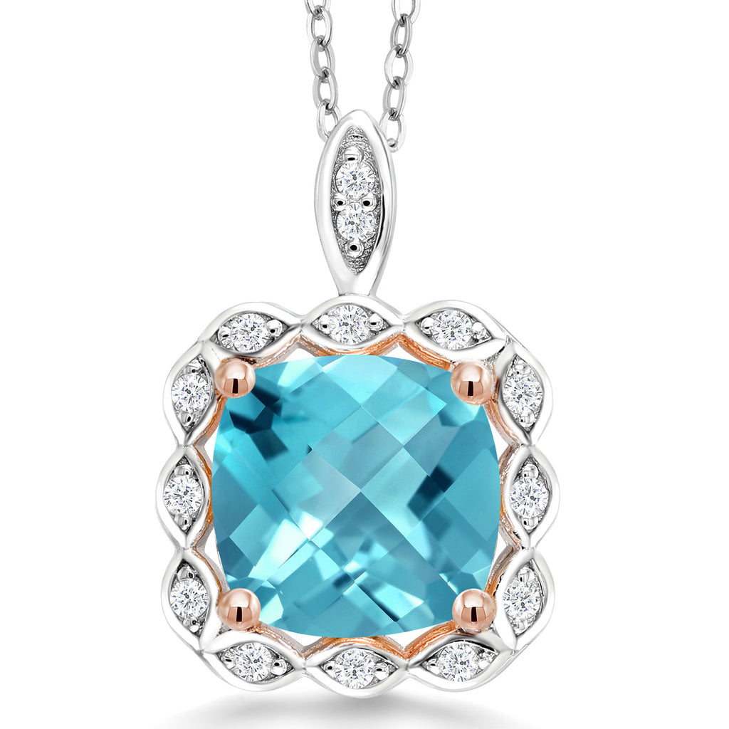Swiss Blue Topaz-Checkerboard - November_Pendant in 925 Sterling Silver