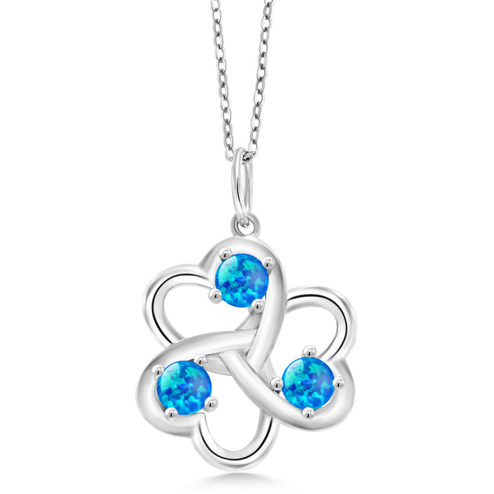 Blue Simulated Opal - October_Pendant in 925 Sterling Silver