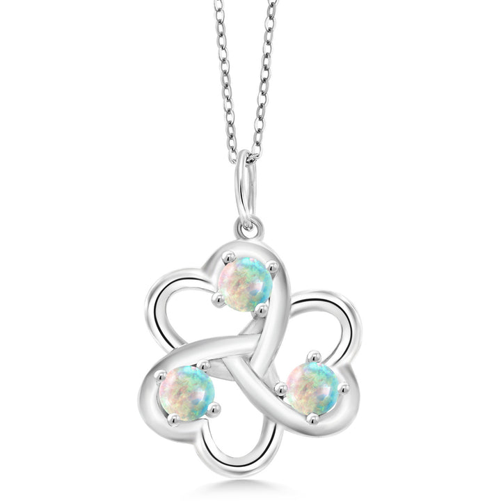 White Simulated Opal-Cabochon - October_Pendant in 925 Sterling Silver