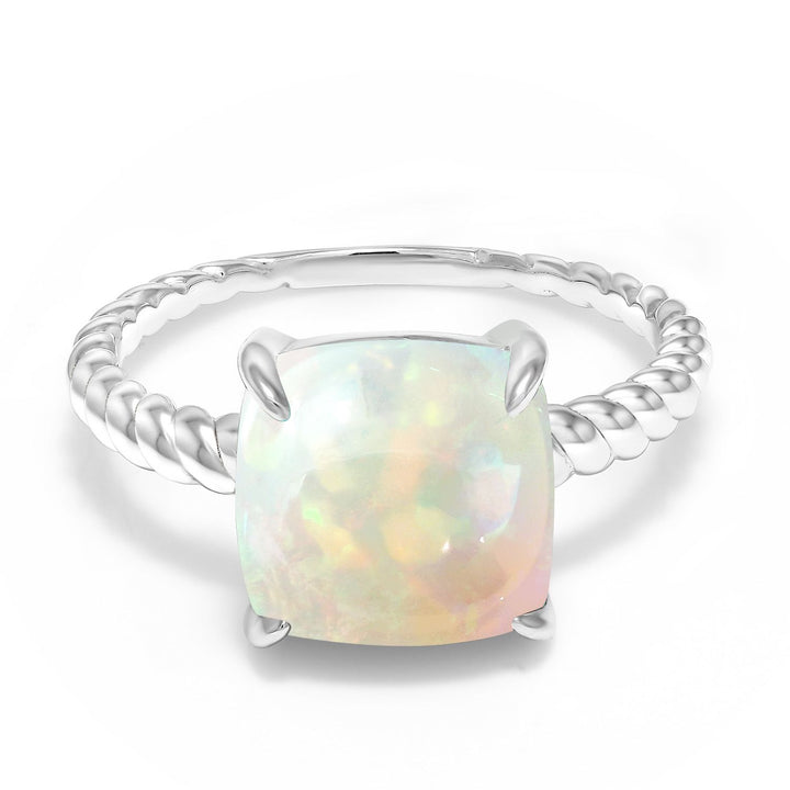 2.58 Cttw Cushion Cut Cabochon White Ethiopian Opal Set In 925 Sterling Silver Ring For Women | Available In Size 5, 6, 7, 8, 9