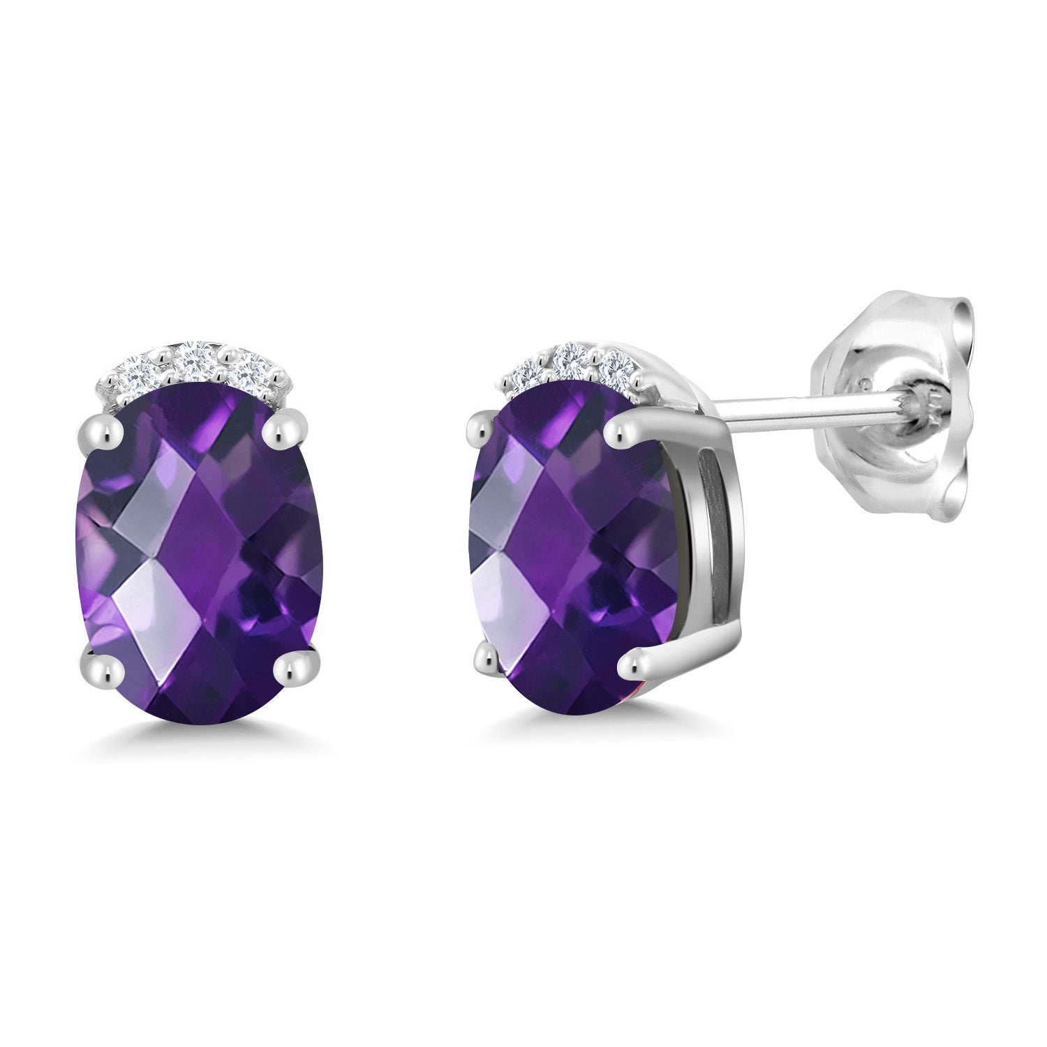 Amethyst-Checkerboard - February_Earrings in 925 Sterling Silver