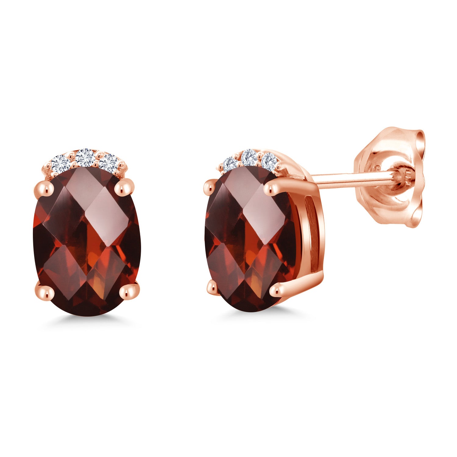 Garnet-Checkerboard - January_Earrings in 925 Rose Gold Plated Silver