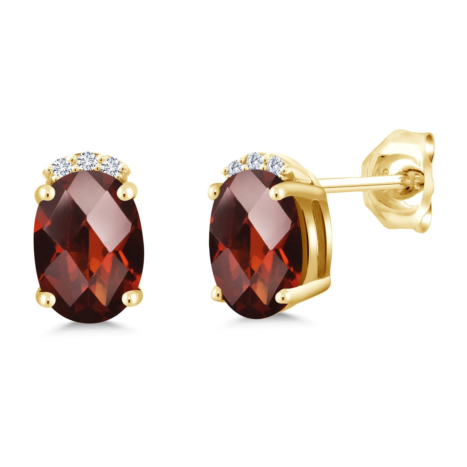 Garnet-Checkerboard - January_Earrings in 925 Yellow Gold Plated Silver