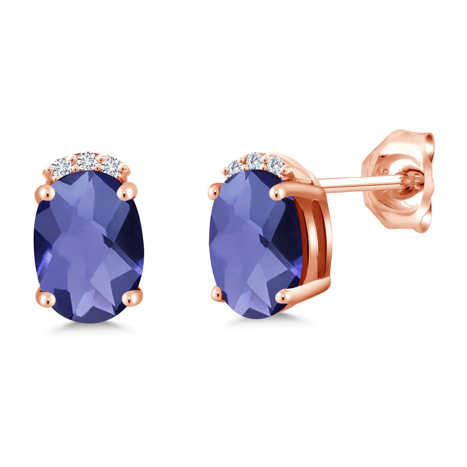 Blue Iolite-Checkerboard_Earrings in 925 Rose Gold Plated Silver
