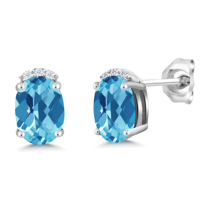 Swiss Blue Topaz-Checkerboard - November_Earrings in 925 Sterling Silver