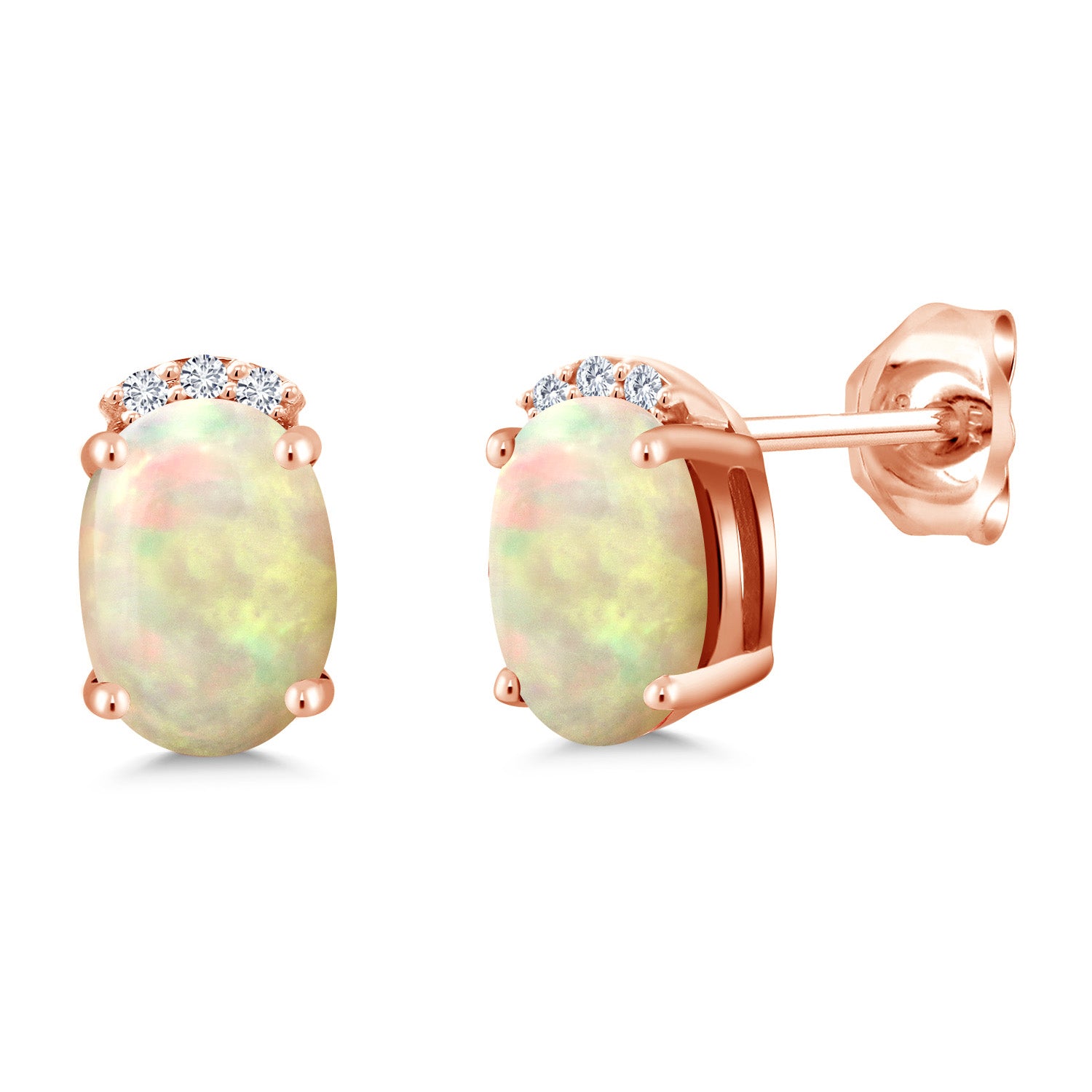 Ethiopian Opal-Cabochon - October_Earrings in 925 Rose Gold Plated Silver
