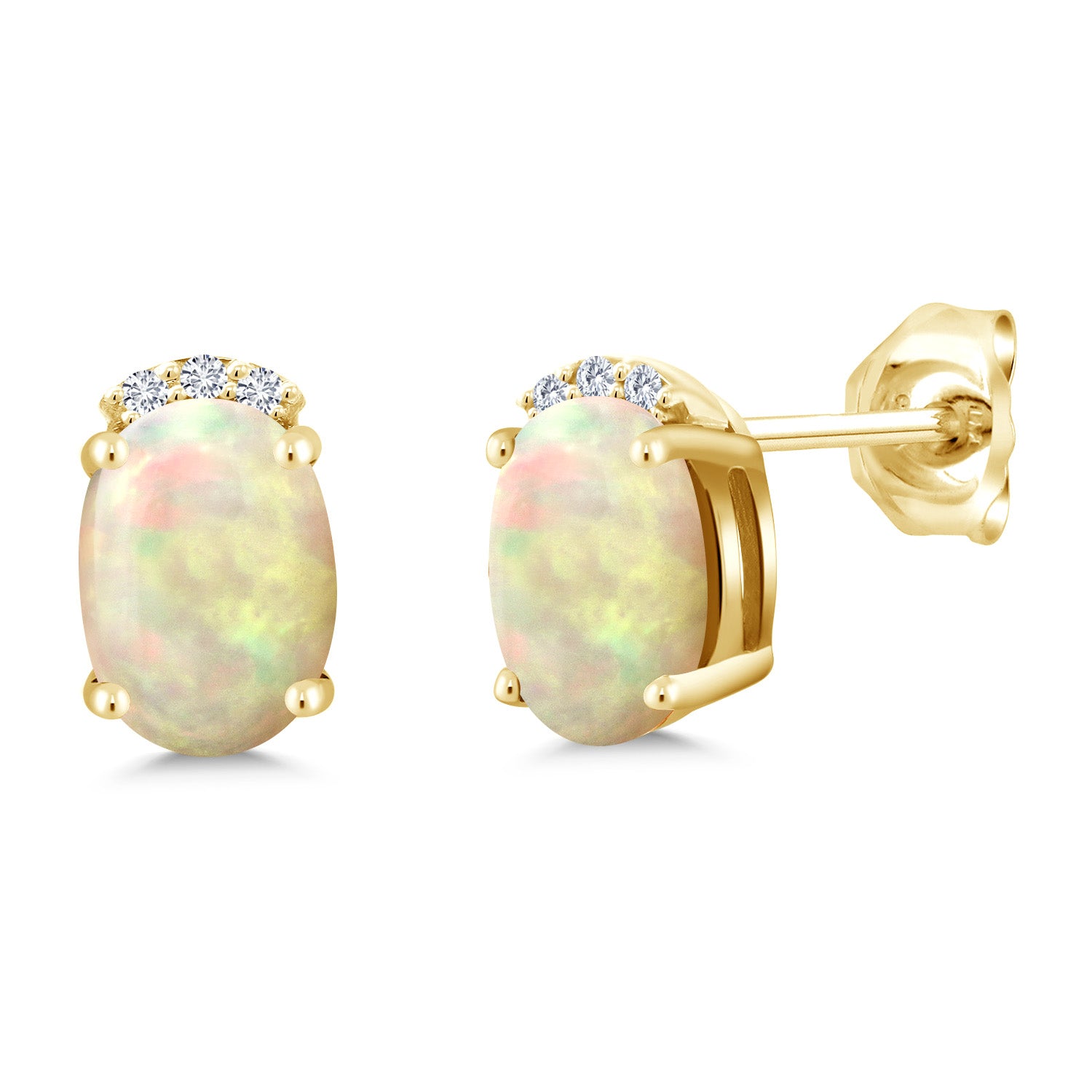 Ethiopian Opal-Cabochon - October_Earrings in 925 Yellow Gold Plated Silver