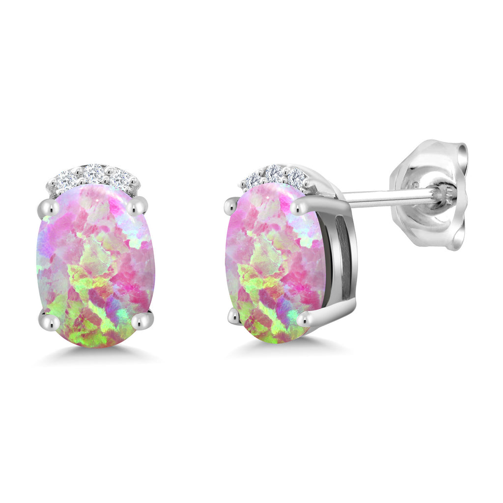 Pink Simulated Opal-Cabochon - October_Earrings in 925 Sterling Silver