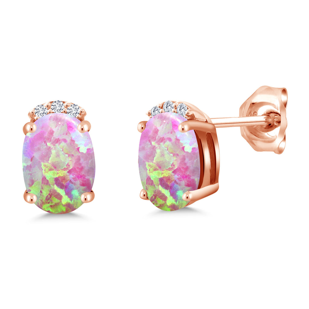 Pink Simulated Opal-Cabochon - October_Earrings in 925 Rose Gold Plated Silver