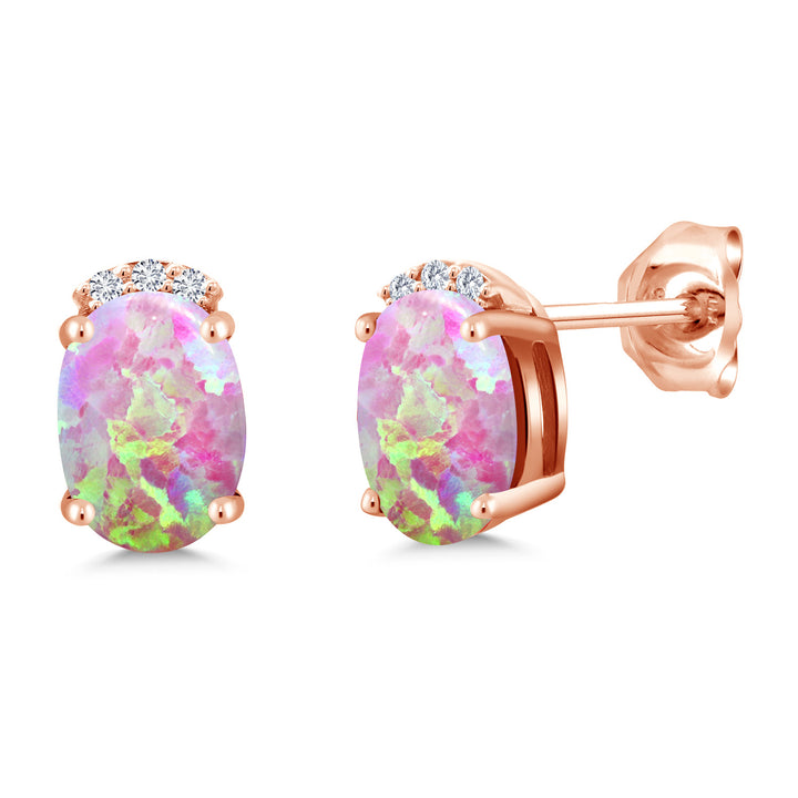 Pink Simulated Opal-Cabochon - October_Earrings in 925 Rose Gold Plated Silver