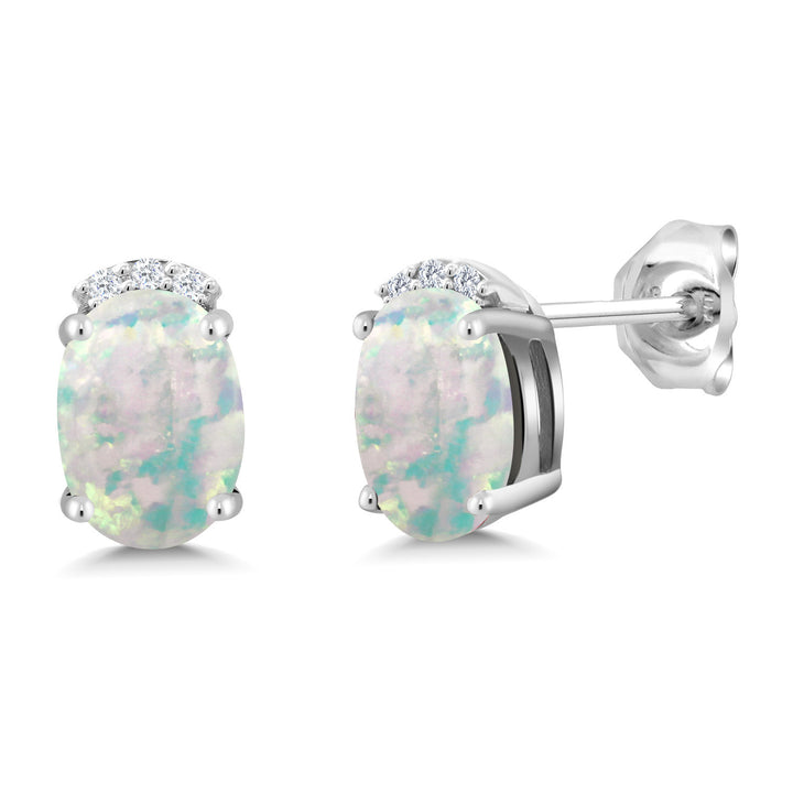 White Simulated Opal-Cabochon - October_Earrings in 925 Sterling Silver